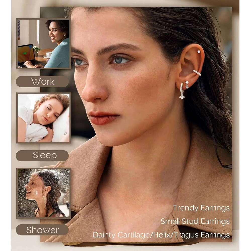 Bobisty 1pc Sensitive Ears Surgical Stainless Steel Earrings for Women Dainty Flat Back Earring Stud Hoop Cartilage 25H1226