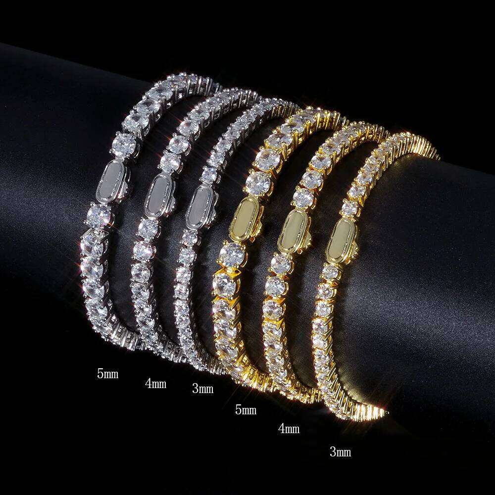 jewelry New Style Iced Out Bling Diamond Bracelet 3/4/5MM Cubic Zirconia Tennis Chain Spring Buckle Hip Hop Jewelry