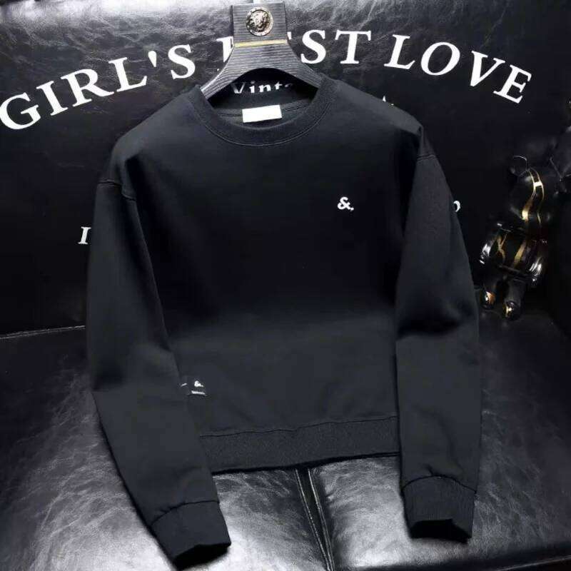 Spring Autumn Men's Trendy Simple Casual Print All Match Sweatshirt Y2k Streetwear Round Neck Long Sleeve Loose Pullover Hoodies