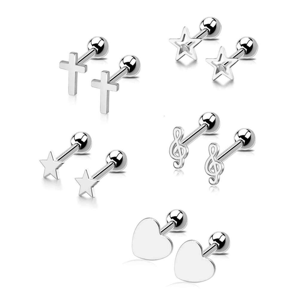 1 Pair Mini Star Music Earrings Stainless Steel Lovely Small Ear Studs for Women Charm Musical Note Earring Jewelry gift 25H1226