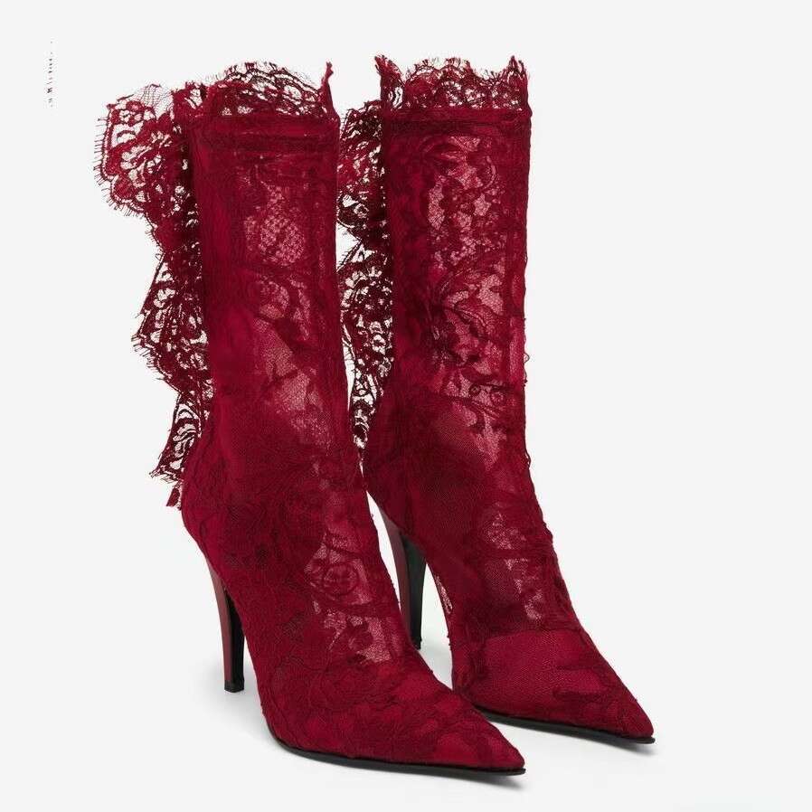 2025 European and American New Retro Lace Semi-Transparent Bare Fashion Boots