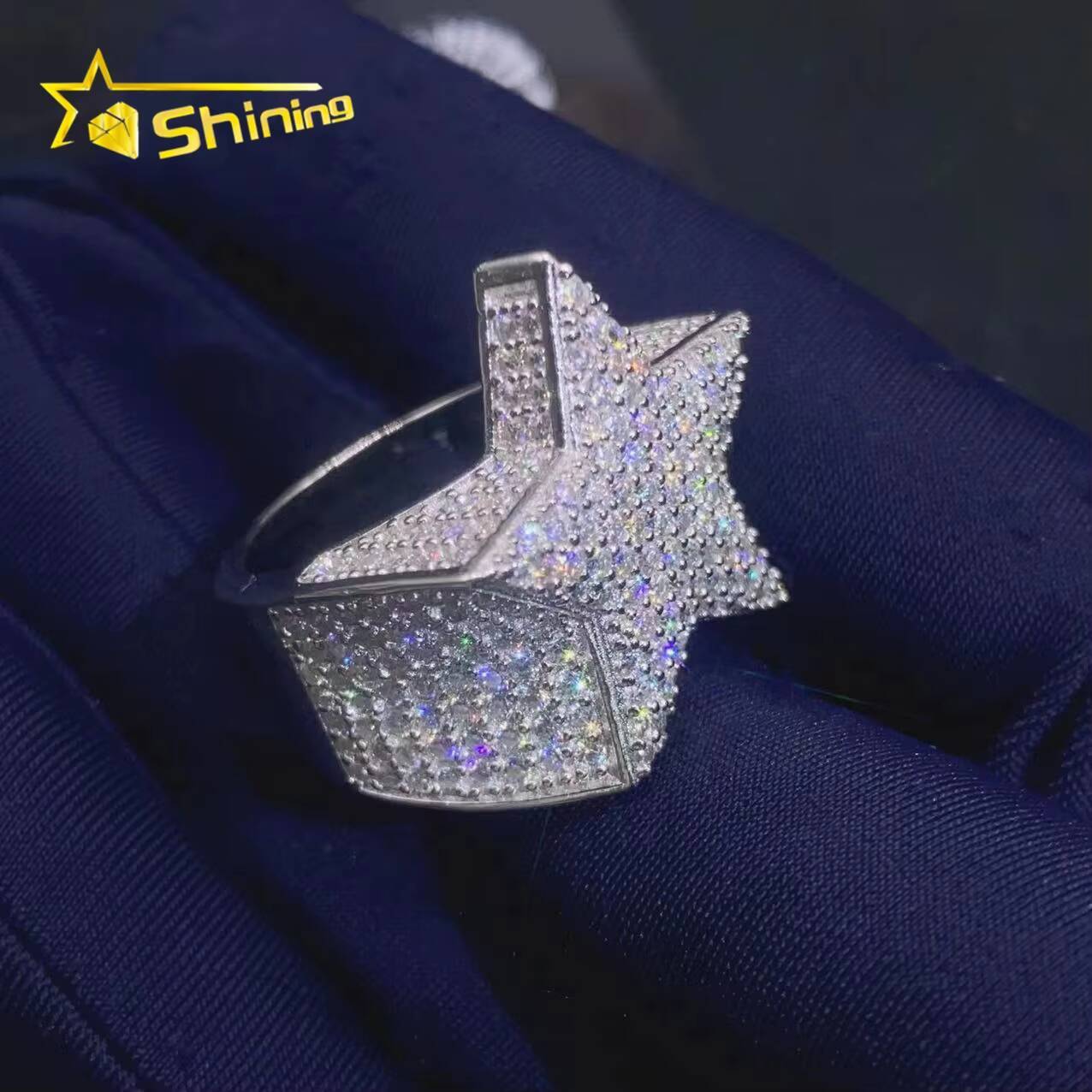 Star Design Rapper Hip Hop Jewelry Hip Hop Iced Out Diamond Moissanite Ring
