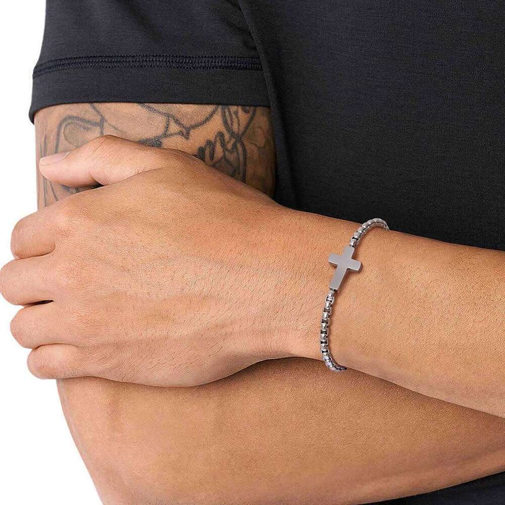 Cross Chains Link Bracelets Men Boys,Stainless Steel Ball Chain Wristband,Stylish Jewelry Gift for Dad Husband 25T1226