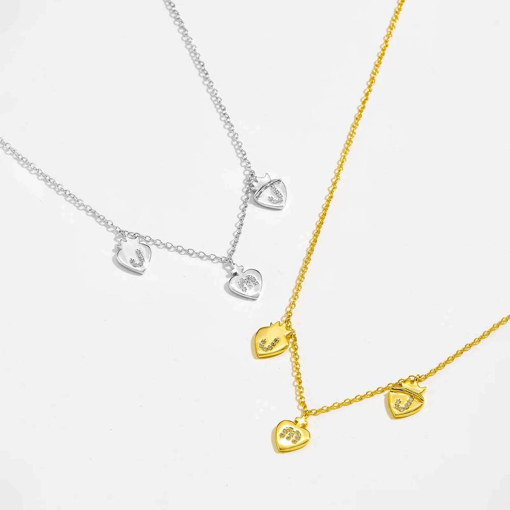 ANDYWEN 925 Sterling Silver Asymmetric Triple Heart Pendant with Zircon Letters, Trendy Luxury Vintage 2025 New Design Jewelry 25N1226