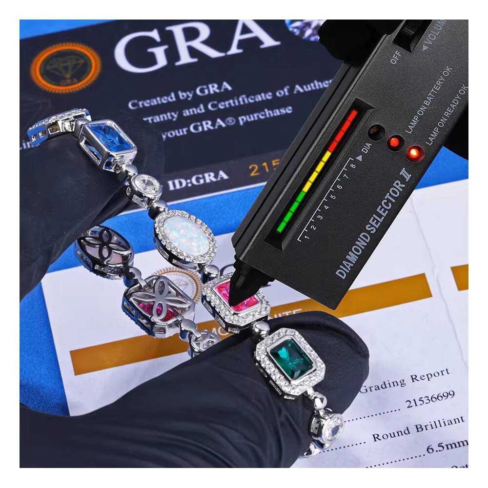 Hip-Hop 925 Sterling Silver VVS Moissanite Colorful Gemstone Bracelet Trendy Tennis Chain Bracelets Bangle for Women and Men