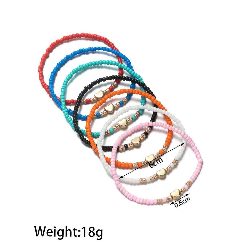 7Pcs Colorful Rice Beads Bracelet Set For Women Fashion Heart Charm Elastic Beaded Chain Bangle Female Trendy Jewelry Gift 25T1226