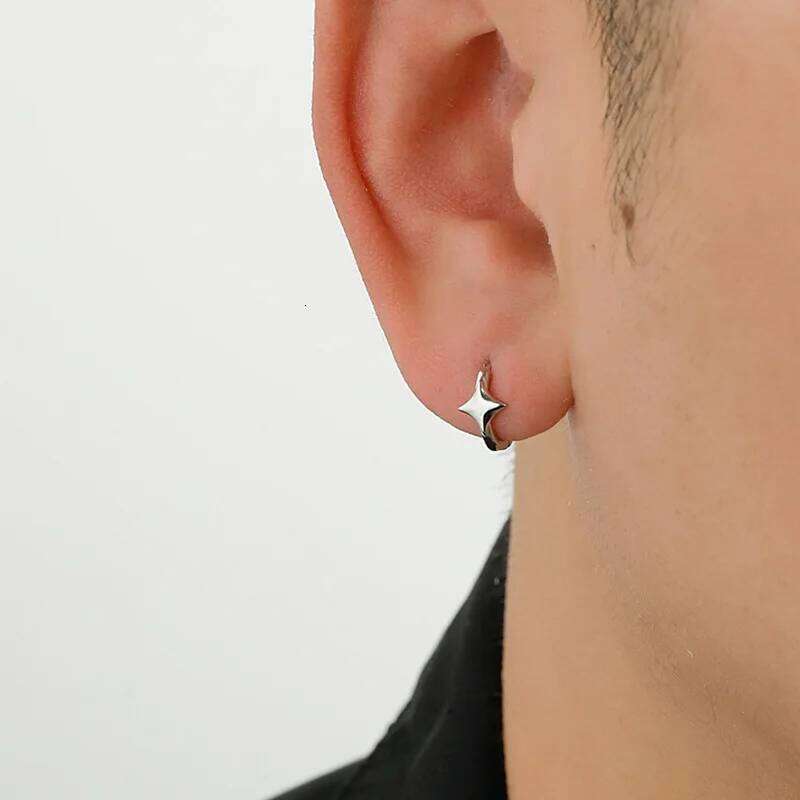 1Pcs Gothic Silver Color Star Hoops Earrings For Women Men Teens Luxury New Fashion Trendy Party Jewelry Aesthetic Accessories 25H1226