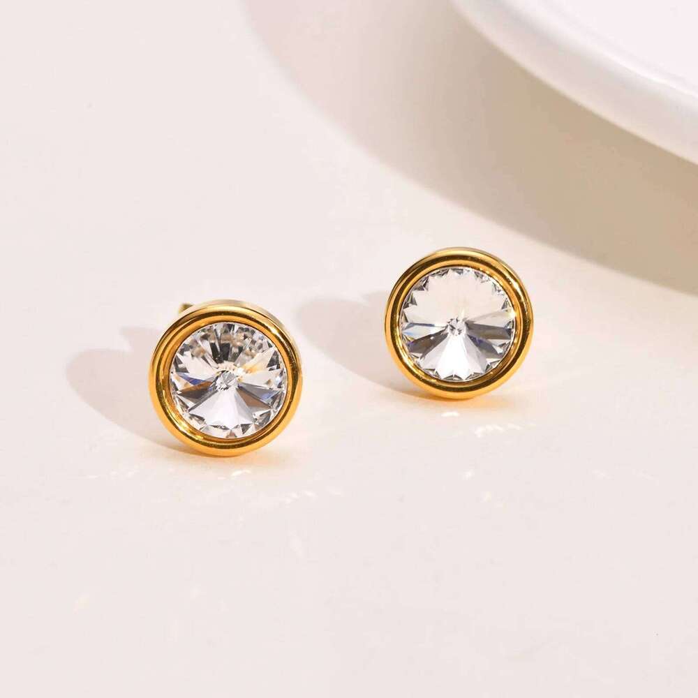 Sparking Round Cubic Zirconia Earring, Danity Women Stud Earrings Gold Plated Stainless Steel Jewelry 25H1226
