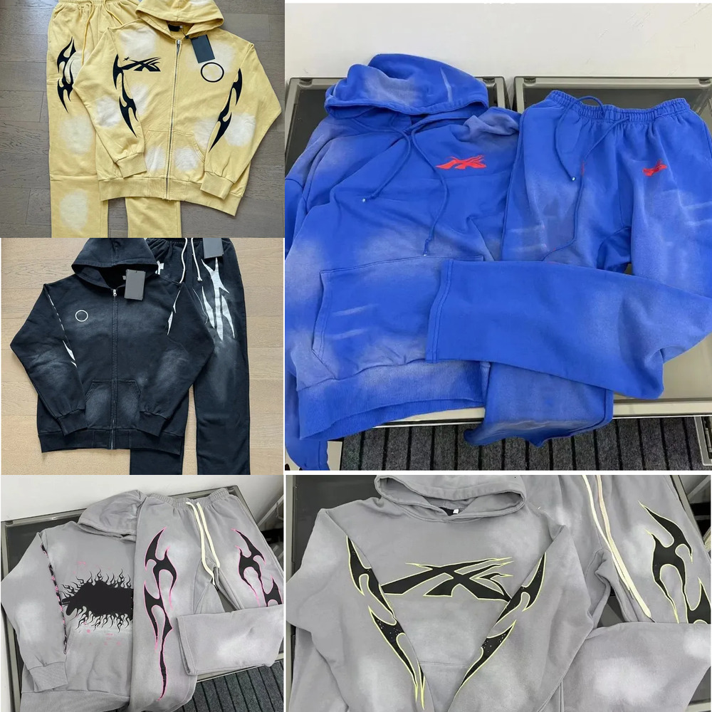 Desiger Hellly Starlys tracksuit hoodie Hip Hop mens hoodie set graphic two-piece clothe hipster pants washed fabric Street graffiti foil print Vintage Y2K 2025