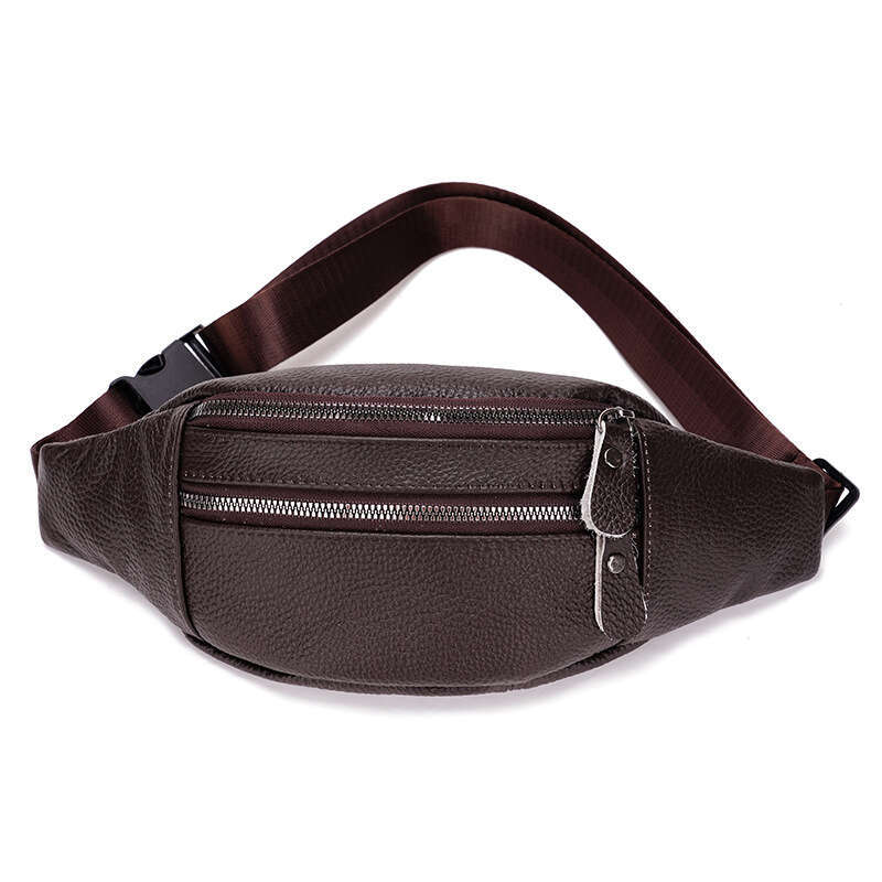 Genuine Leather Men's Top Layer Cowhide Multifunctional Chest Crossbody Sports Phone Bag Durable Waist Pack
