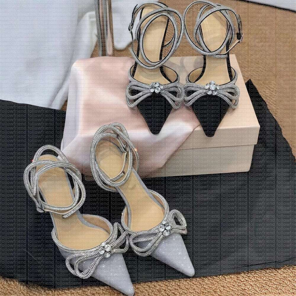 Designer MACH MACH heels Women Sandals High Heels Dress Shoes Rhinestones Pumps Crystal Bowknot Satin Summer Lady Leather Stiletto Heels Party Wedding shoes