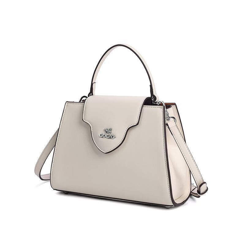 COCIO Crossbody Bag White Classic Leather High-Quality Black Tote Bag with Zippered Inner Pocket Women's Handbag Solid Color