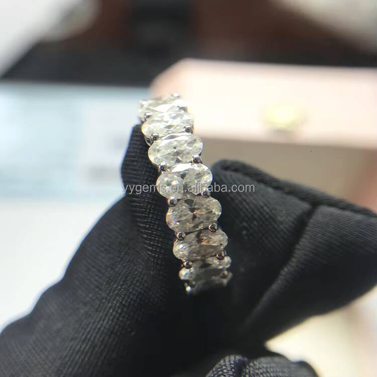 Yu Ying 925 Silver Yellow Classic Prong Setting VVS Round/Emerald/Round Moissanite Diamond Eternity Band Ring for Women