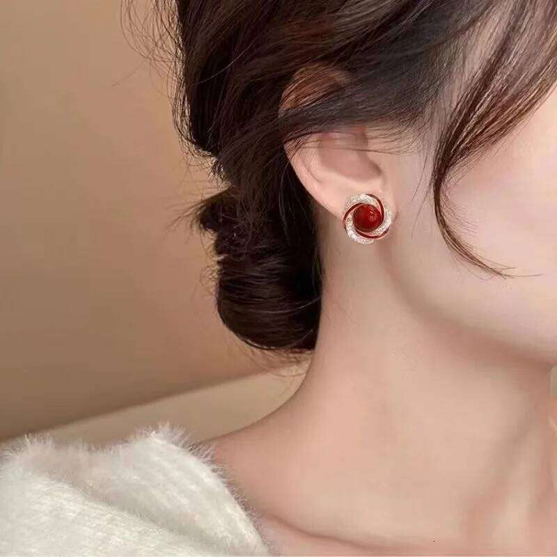 Fashion Brand S925 Silver Needle Red Pearl Earrings, Elegant Women's Exquisite Jewelry, Wedding Anniversary Holiday Gifts 25H1226