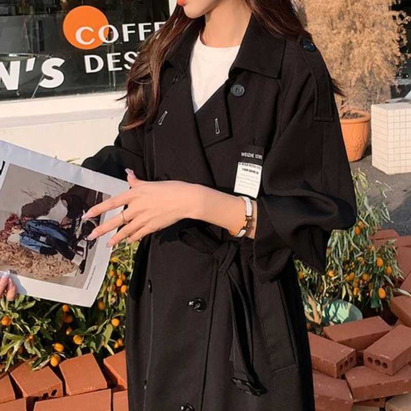 Korean Fashion Lace-up Trench Women Vintage Autumn Y2k College High Street Long Coats Sweet Temperament Chic Students LeisureT251226