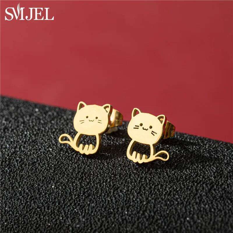 2025 New Funny Happy Kitty Stud Earrings for Girls Fashion Cute Animal Cat Earings Silver Color Kitten Jewelry 25H1226