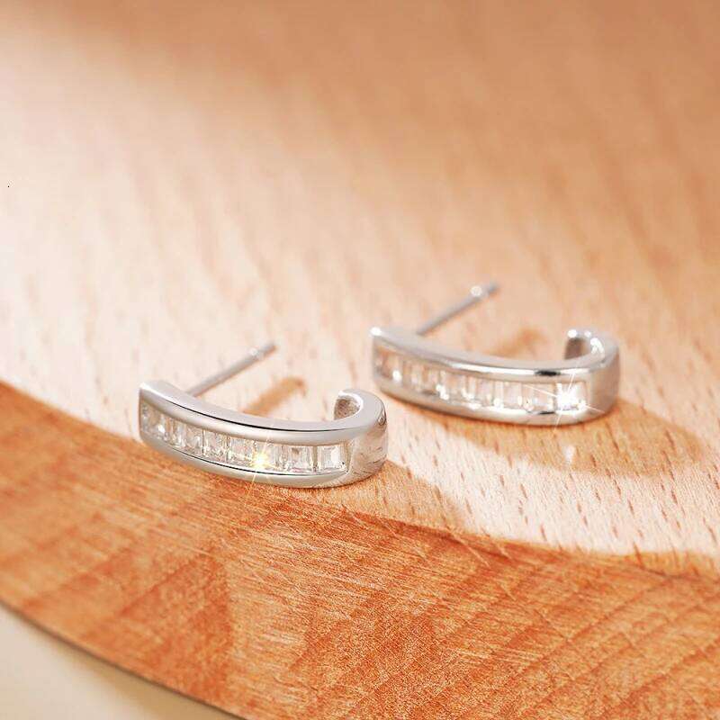 Huitan Simple Fashion Women's Line Stud Earrings with Cubic Zirconia Silver Color Trendy Versatile Daily Wear Girls Jewelry