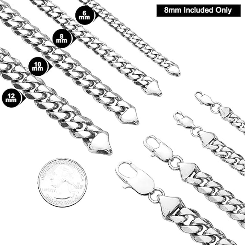 6mm-12mm Hip Hop Stainless Steel Cuban Link Chain Necklace Silver Color Jewelry Accessories