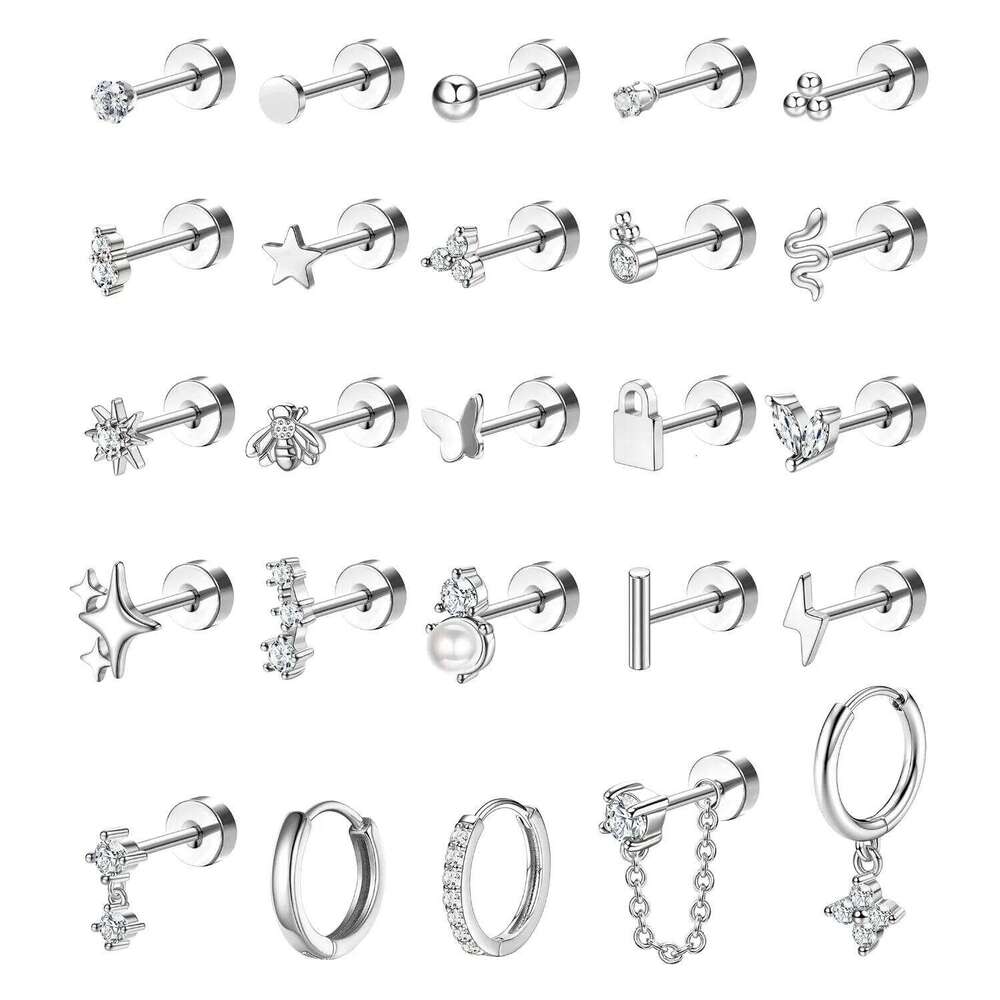 Bobisty 1pc Sensitive Ears Surgical Stainless Steel Earrings for Women Dainty Flat Back Earring Stud Hoop Cartilage 25H1226