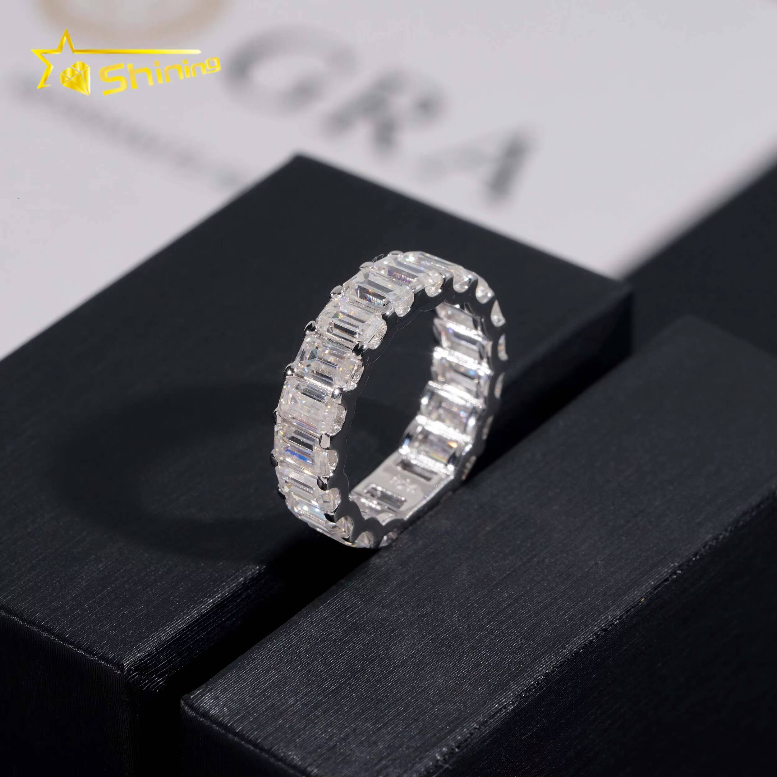 Moissanite Diamond Emerald Cut Eternity Band 925 Sterling Silver Wedding Moissanite Ring