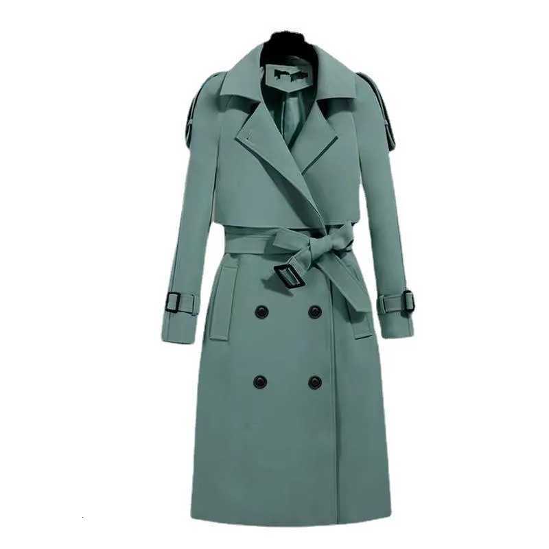 Women Trench Coat Jacket Windbreaker Turn Down Collar Double Breasted Belt Mid Length Outerwear Autumn Winter Female OvercoatT251226