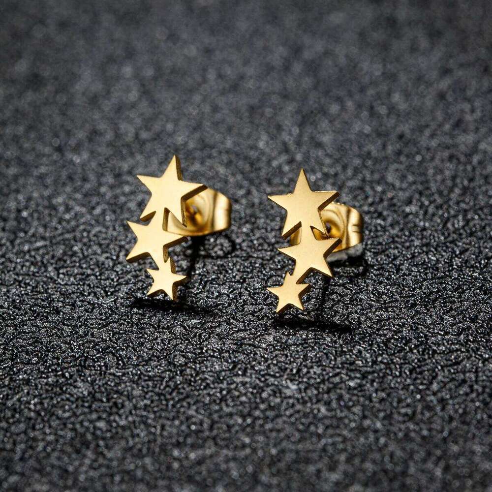 Fashion Stainless Steel Small Cute Triple Star Stud Earrings Punk Piercing Earing Women's Starry Minimalist Jewelry 25H1226
