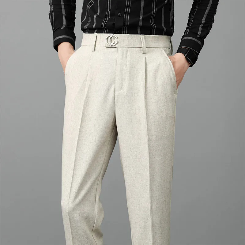 Pleated Thick Men Linen Pants Formal Clothes For Suits High Quality Slim Fit British Business Dress Trousers male 251226
