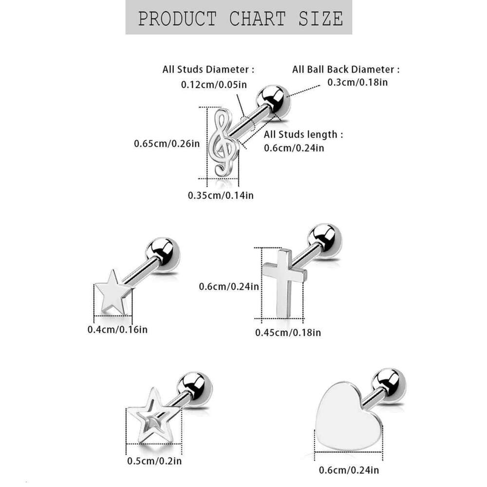 1 Pair Mini Star Music Earrings Stainless Steel Lovely Small Ear Studs for Women Charm Musical Note Earring Jewelry gift 25H1226