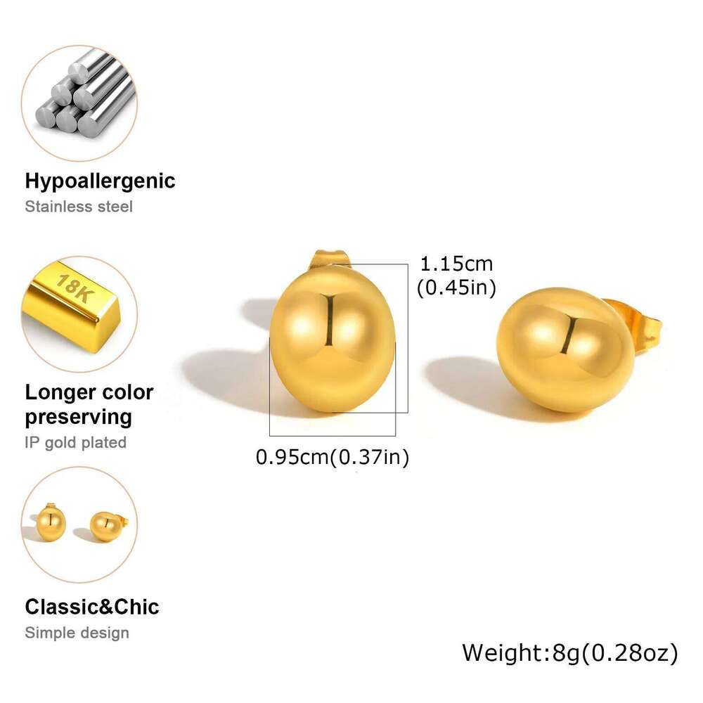 Chis Egg-shaped Stud Earrings for Women,Gold Plated Stainless Steel Oval Earrings,Waterproof Jewelry Mother's Day Gift 25H1226