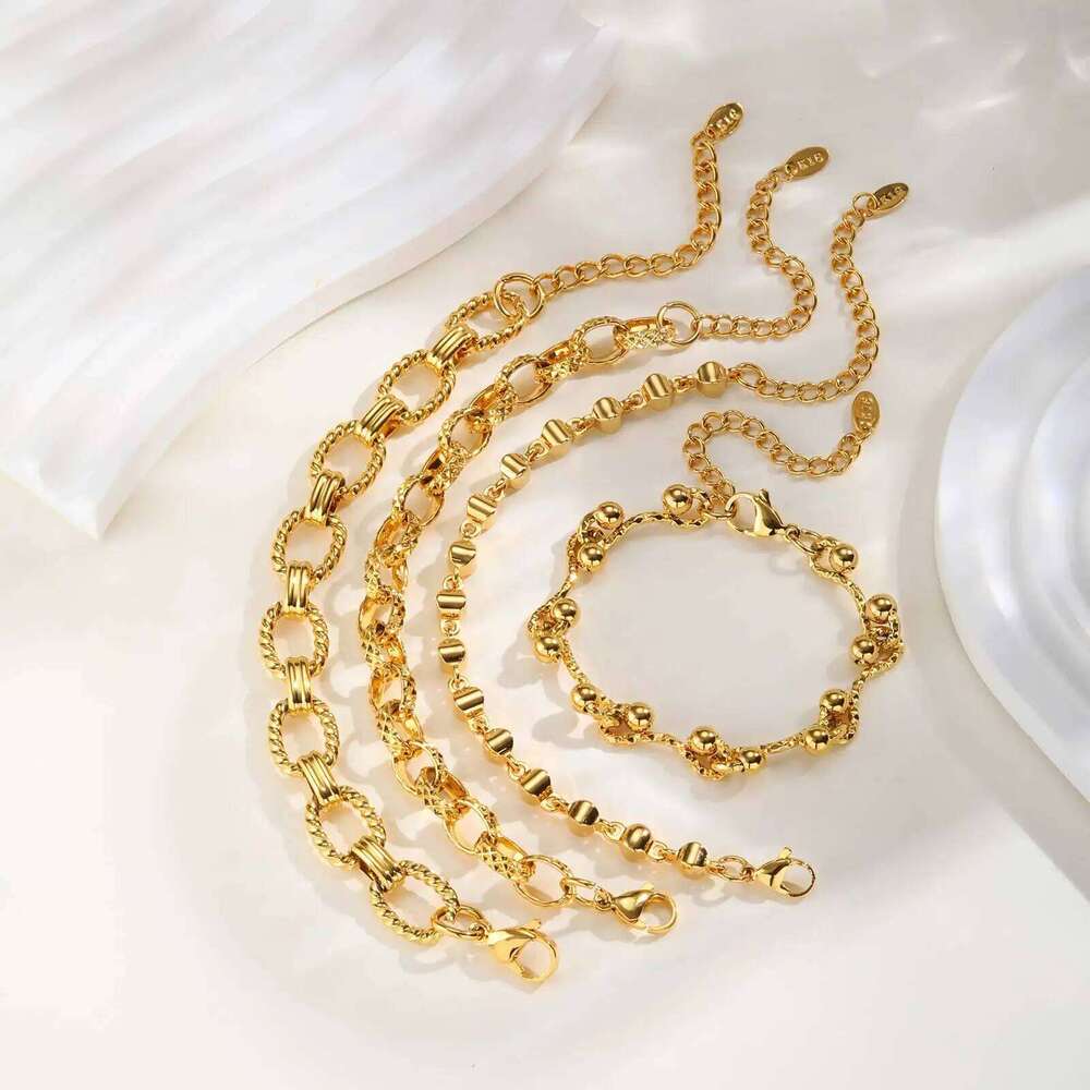 Minimalist Geometric Stainless Steel Bracelets 18K Gold Plated Thick Chunky Chain Bracelet for Women Waterproof Luxury Jewelry 25T1226