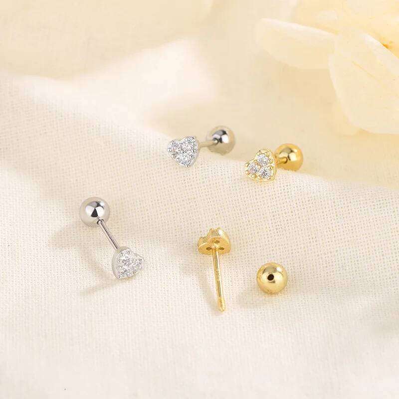 Fashion Screw Helix Piercing Heart Stud Earrings For Women Cubic Zirconia Hypoallergenic Silver Color Earring Girls Jewelry Gift 25H1226