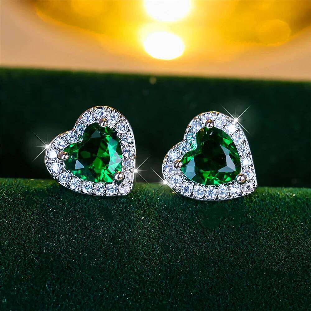 Cute Female Black/Green/Red/White/Blue Small Heart Stud Earrings Vintage Wedding Jewelry For Women 25H1226