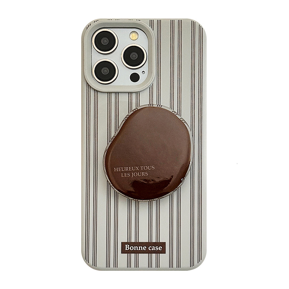 High-end Ins Style Striped iPhone 16 Case Apple 17 Brown Stand 15 Pro Max Compatible 13 Soft