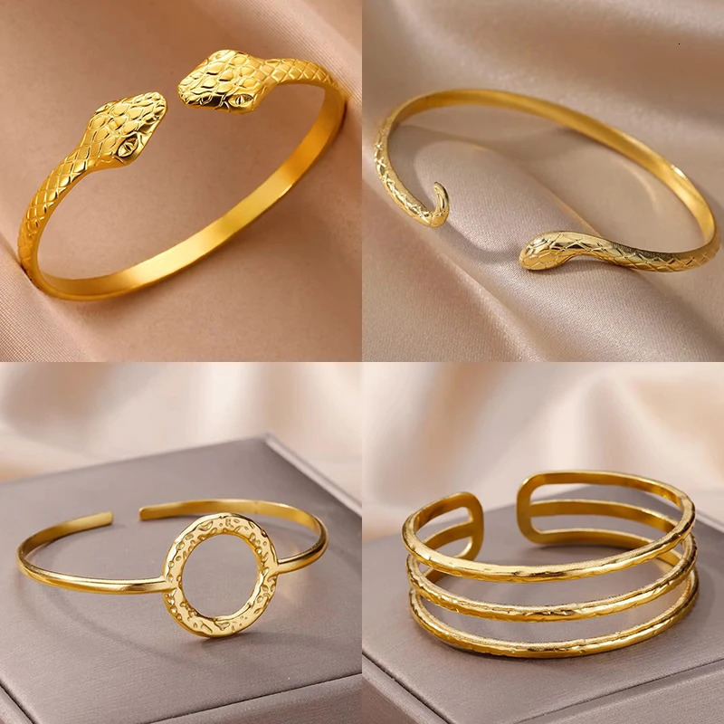 Stainless Steel Snake Bangle Bracelet For Women Vintage Gold Color Aesthetic Charm Daily Wear Jewelry Gift mujer 251219