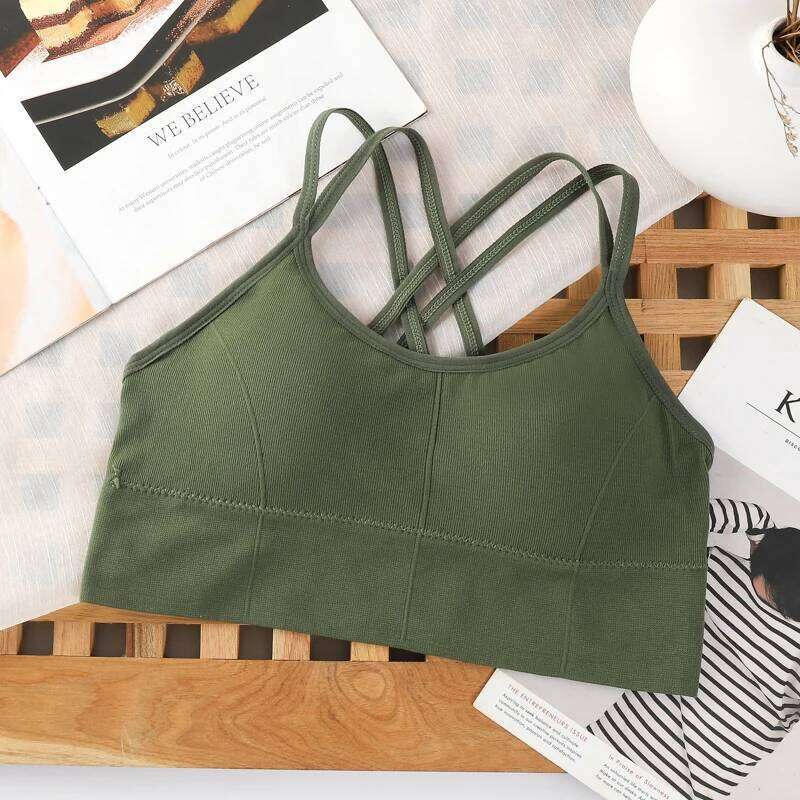 Sexy Women Tops Back Cross Strap Tank Top Push Up Running Sports Breathable Soft Fitness Beauty Solid Color Yoga Bra 25T1226