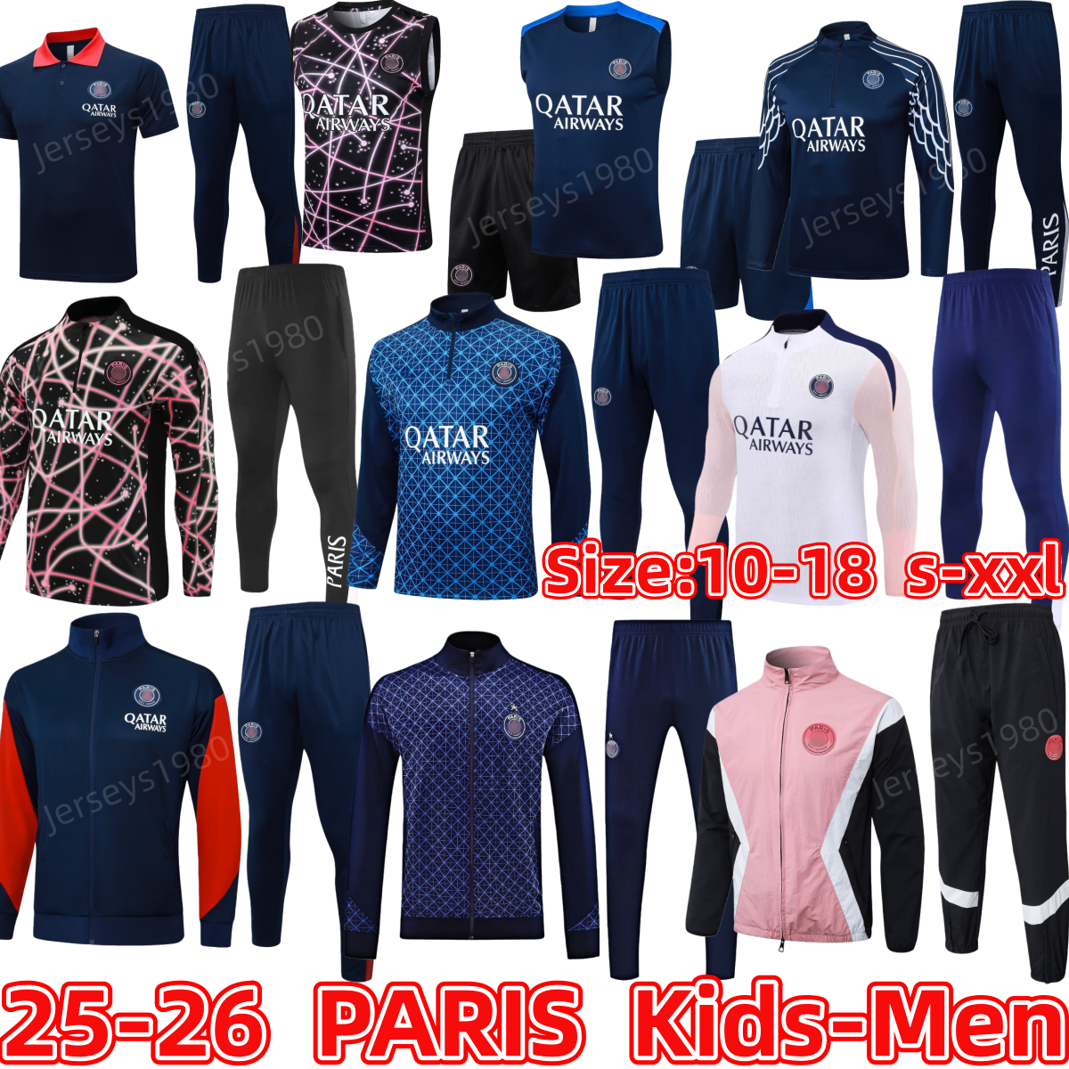 25 26 psges paris tracksuit sets Men kids soccer football Half pulled Long Sleeve soccer jerseys football 26 27 paris training suit jogging kits PSGes soccer TRAINING