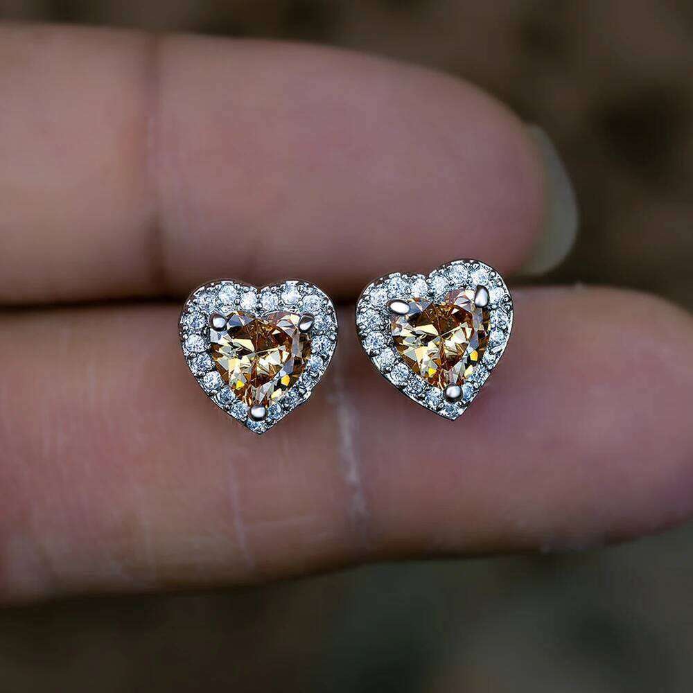 Dainty Female Rainbow Crystal Stone Jewelry Charm Silver Color Small Stud Earring Cute Heart Zircon Wedding Earrings For Women 25H1226