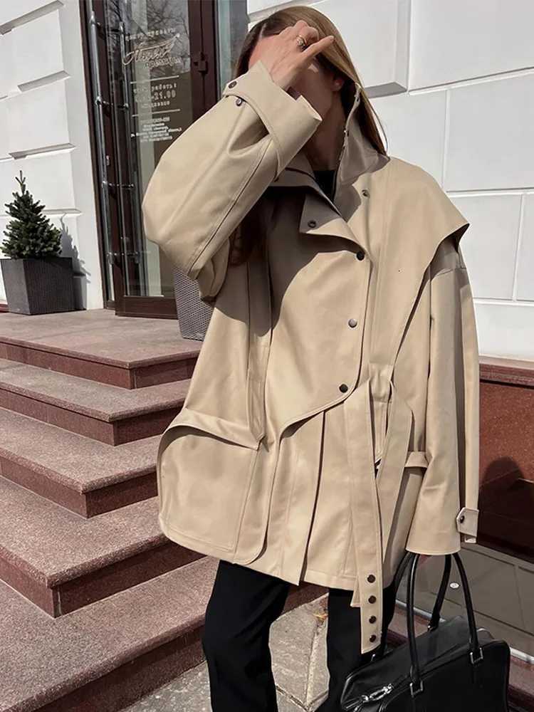 Womens Casual Solid Lace Up Jacket Lapel Full Sleeve With Belt Pocket Loose Coat 2025 New Autumn Chic Lady Daily Street OutwearT251226