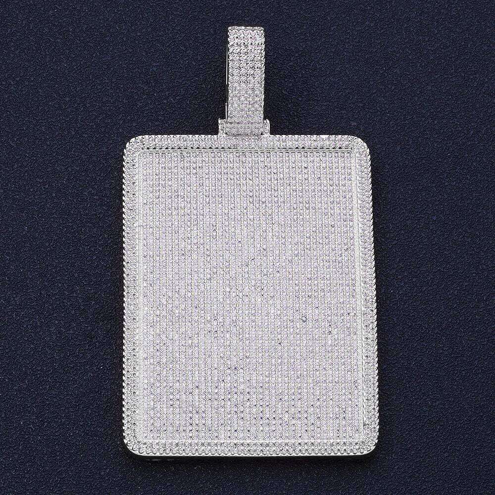 Custom Full Pave Zircon Solid Back Square Rectangle Pendants Necklace for Men HipHop Style Handmade Jewelry
