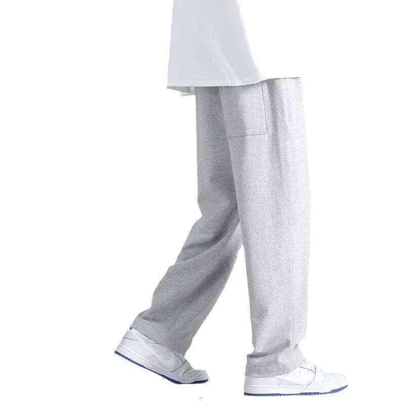 Autumn Casual Trousers Men's Loose Fit Sweatpants Wide Leg Straight Grey Colour Seasonal Pants For Men