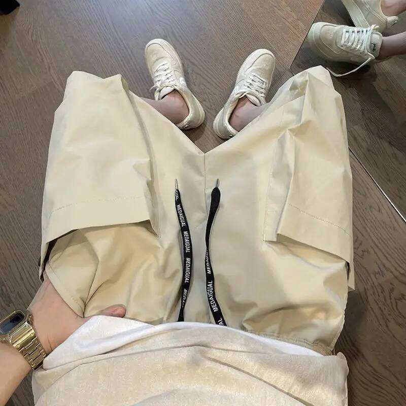 Men Trendy Casual Streetwear Hip Hop Big Pocket Design Cargo Short Pants Y2k 2024 Summer Youth Solid Oversize Baggy Beach Shorts
