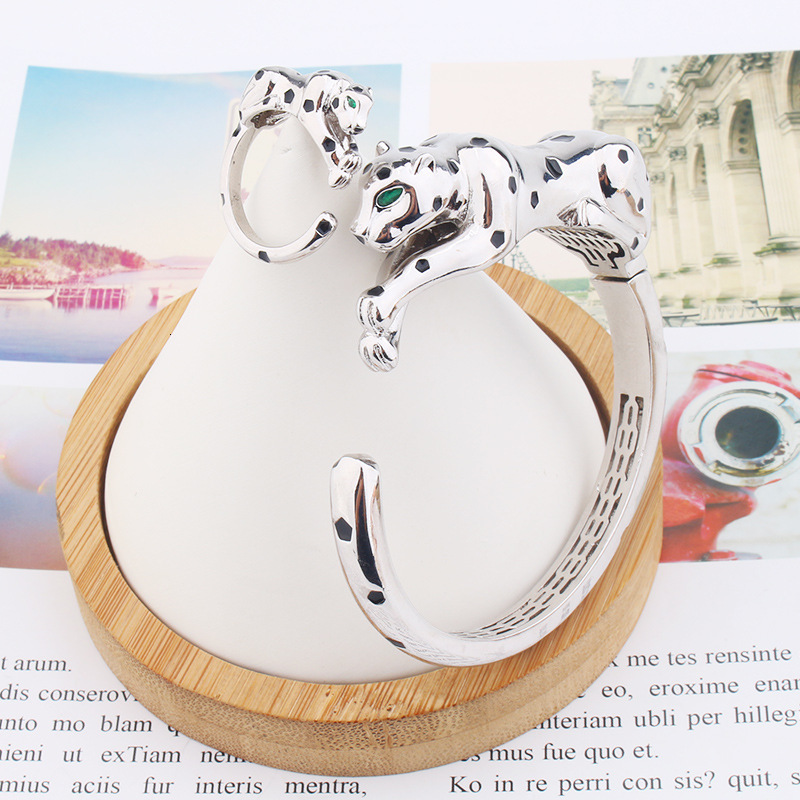 And Fashion Creative Bold Open Spot Leopard Bracelet Ring Set Smooth Resin Personalized Trendy Jewelry