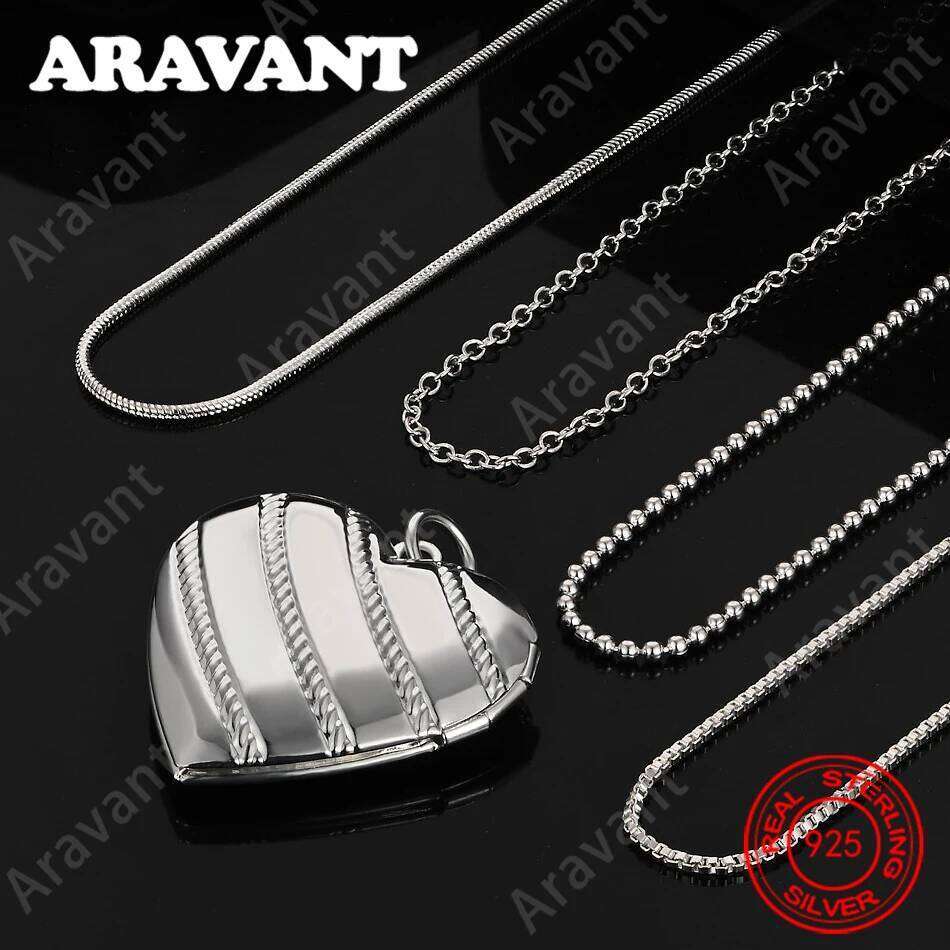 925 Sterling Silver Floral Striped Heart Box Pendant Necklace For Women, Vintage Style, Personalized Accessory, Gift, Jewelry 25N1226