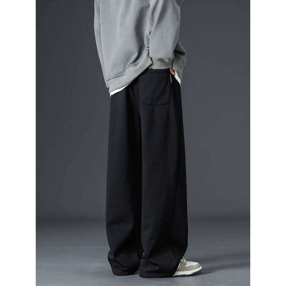Winter Thick Warm Fleece Sweatpants Men Wide Leg Baggy Track Pants Casual Cotton Joggers Straight Thermal Trousers Big Size 8Xl