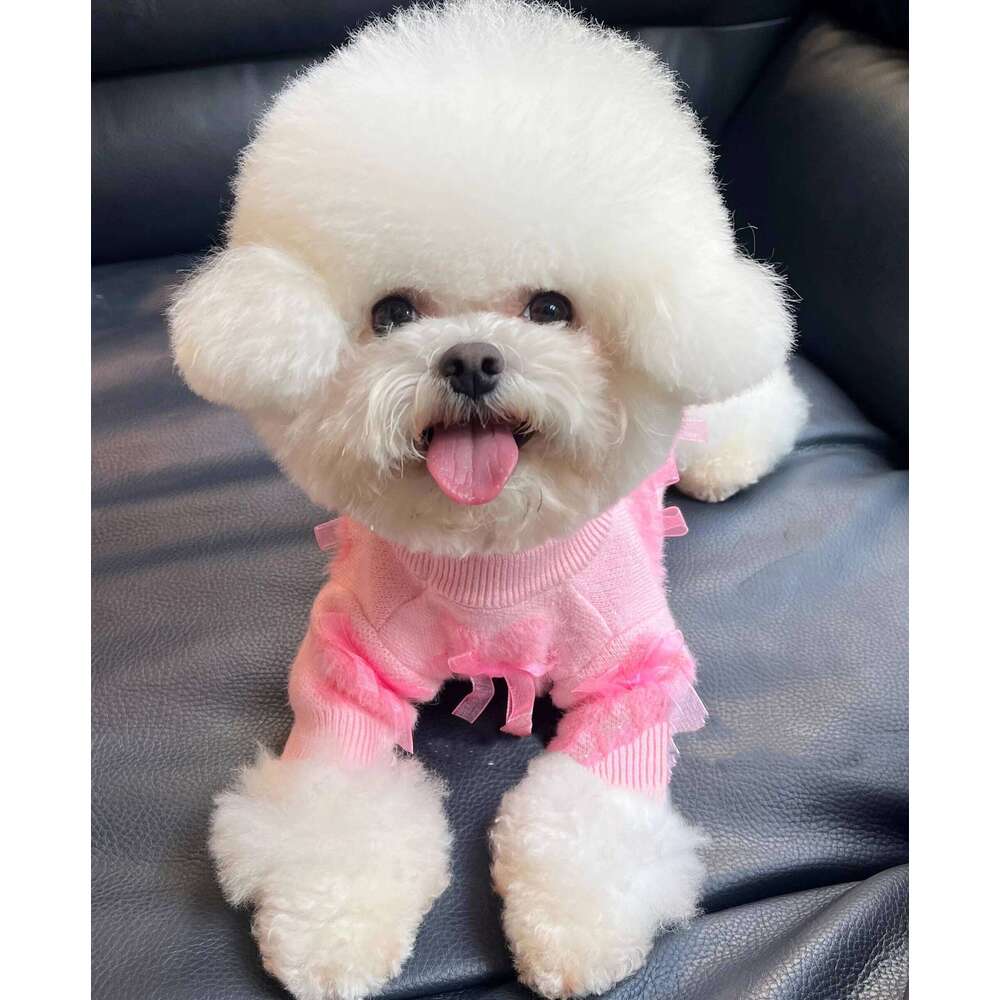 Pink Bow-Shaped Plush, Cute And Warm Design Pet Sweater, Suitable Winter, For Small Dogs' Clothing. 25T1226