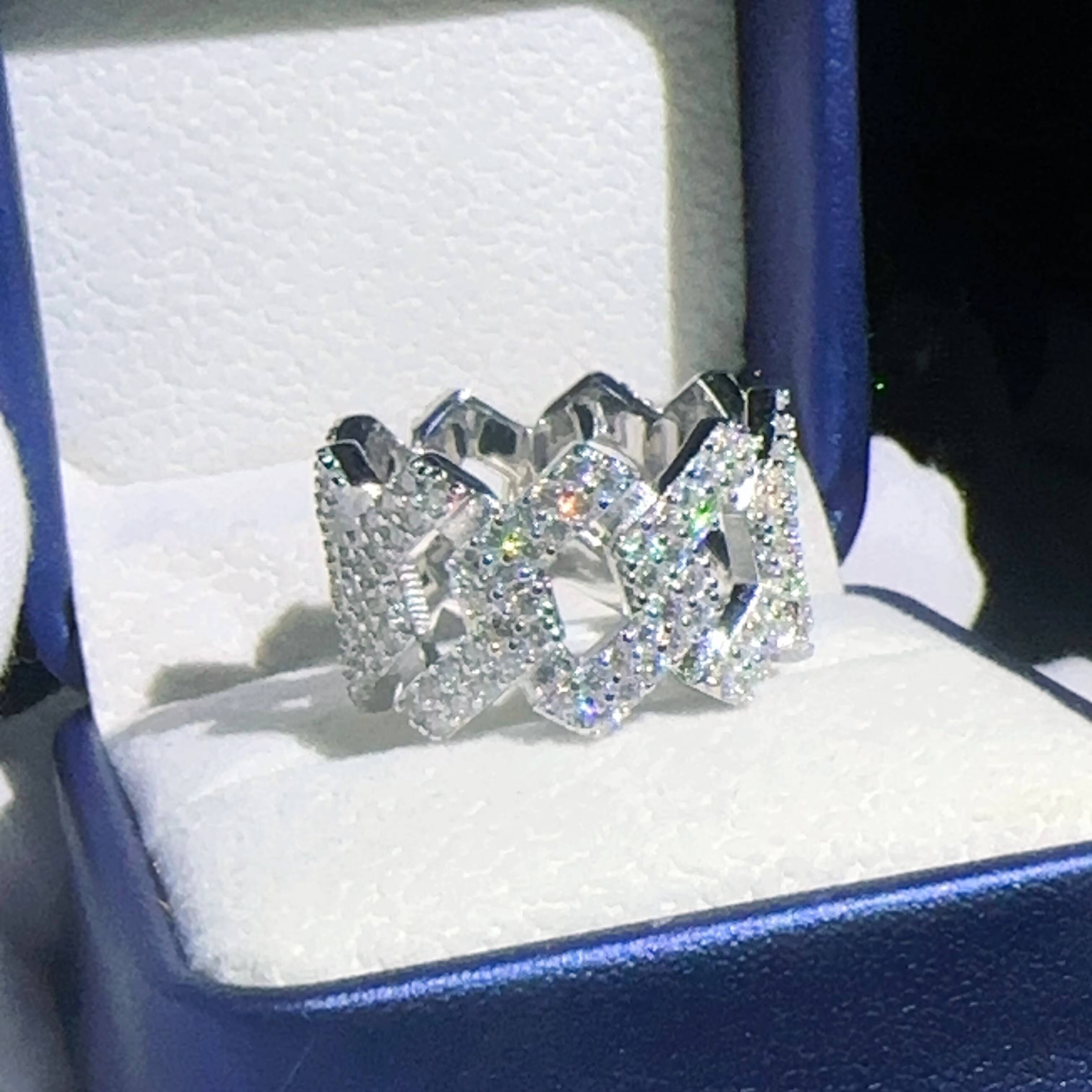 Bulk Stock Iced Out Round Diamond Hip Hop Cuban Rings Solid Silver Men Miami Cuban Band Ring VVS Moissanite Diamond Rapper