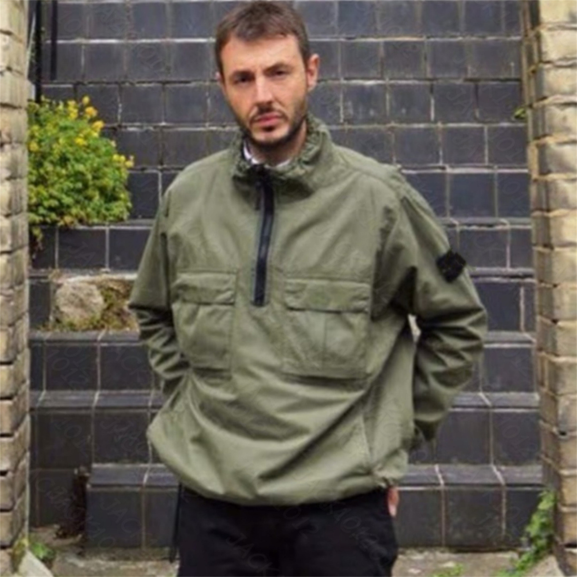 25FW Topstoney Mens Cargo Washed Jacket Fashion Style Pockets Compass Embroidered Badge Long Sleeve Brand Outdoor Clothing Outerwear Half Zipper Pullover RET