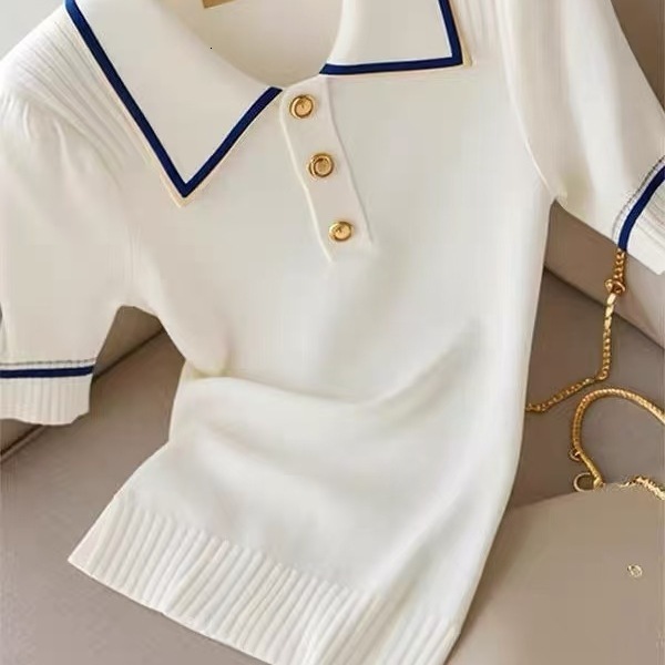 2024 Summer Stylish Sweater Women Knit T-shirt Pullovers Cat Embroidery Short Sleeve Tees Tops Fashion Chic Ladies Knitwear 240723