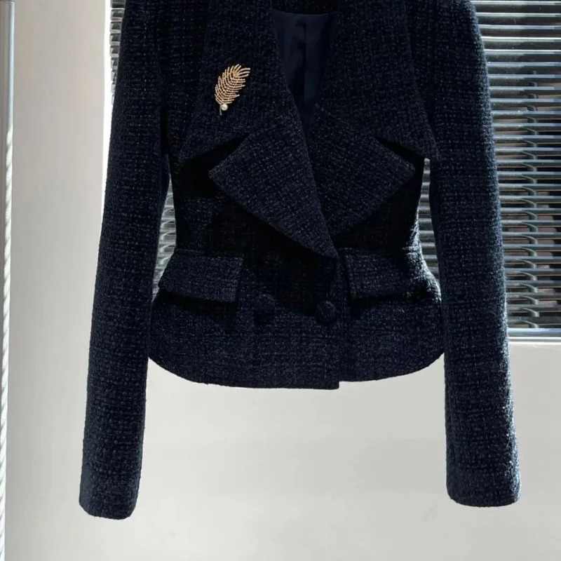 BAFU Autumn Fashion Tweed Set 2Piece Elegant Office Formal Suit Women Notch Collar Double Breasted JacketMidi Skirt 105F 251211