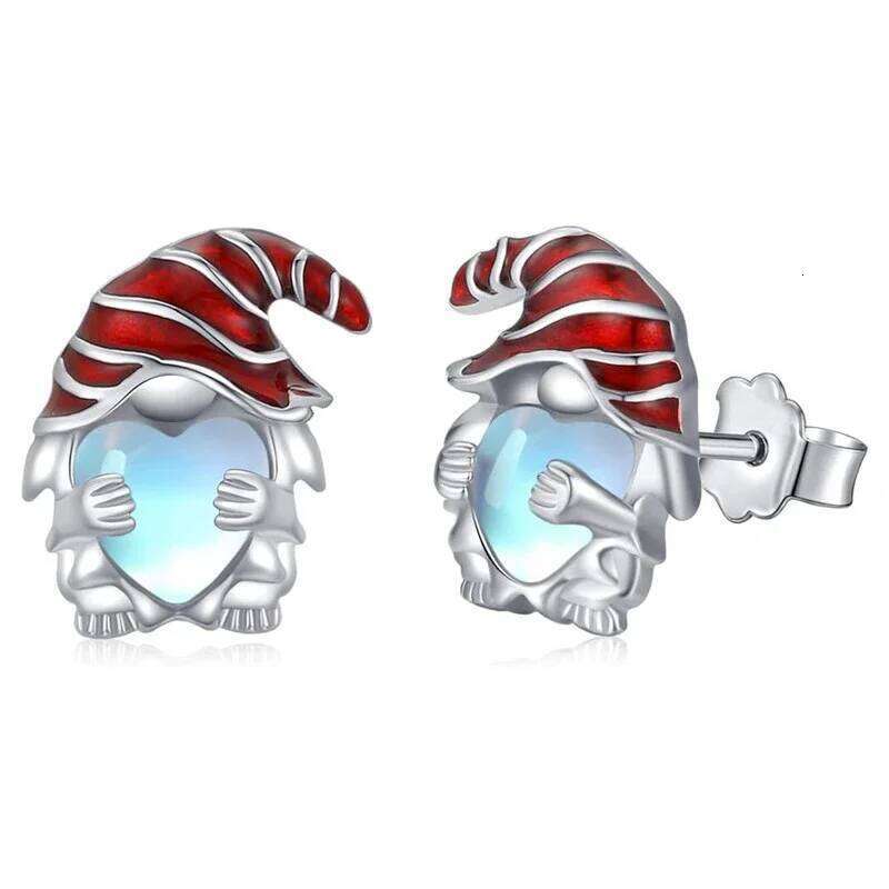 Huitan Father Christmas Design Stud Creative Red Hat Heart Imitation Moonstone Festive Earrings Santa Claus Jewelry New